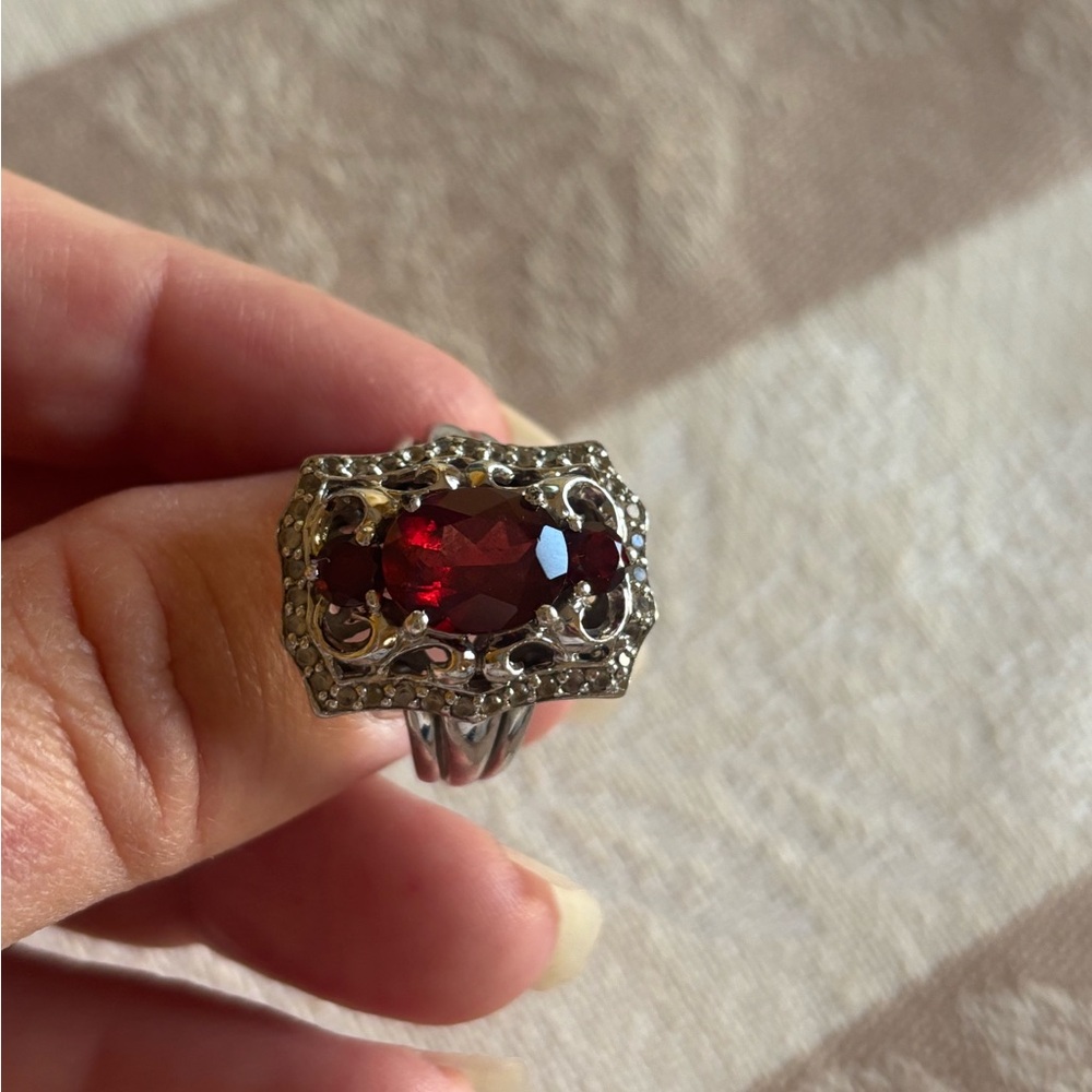 Vintage Garnet Ring set 925 - Picture 7 of 10